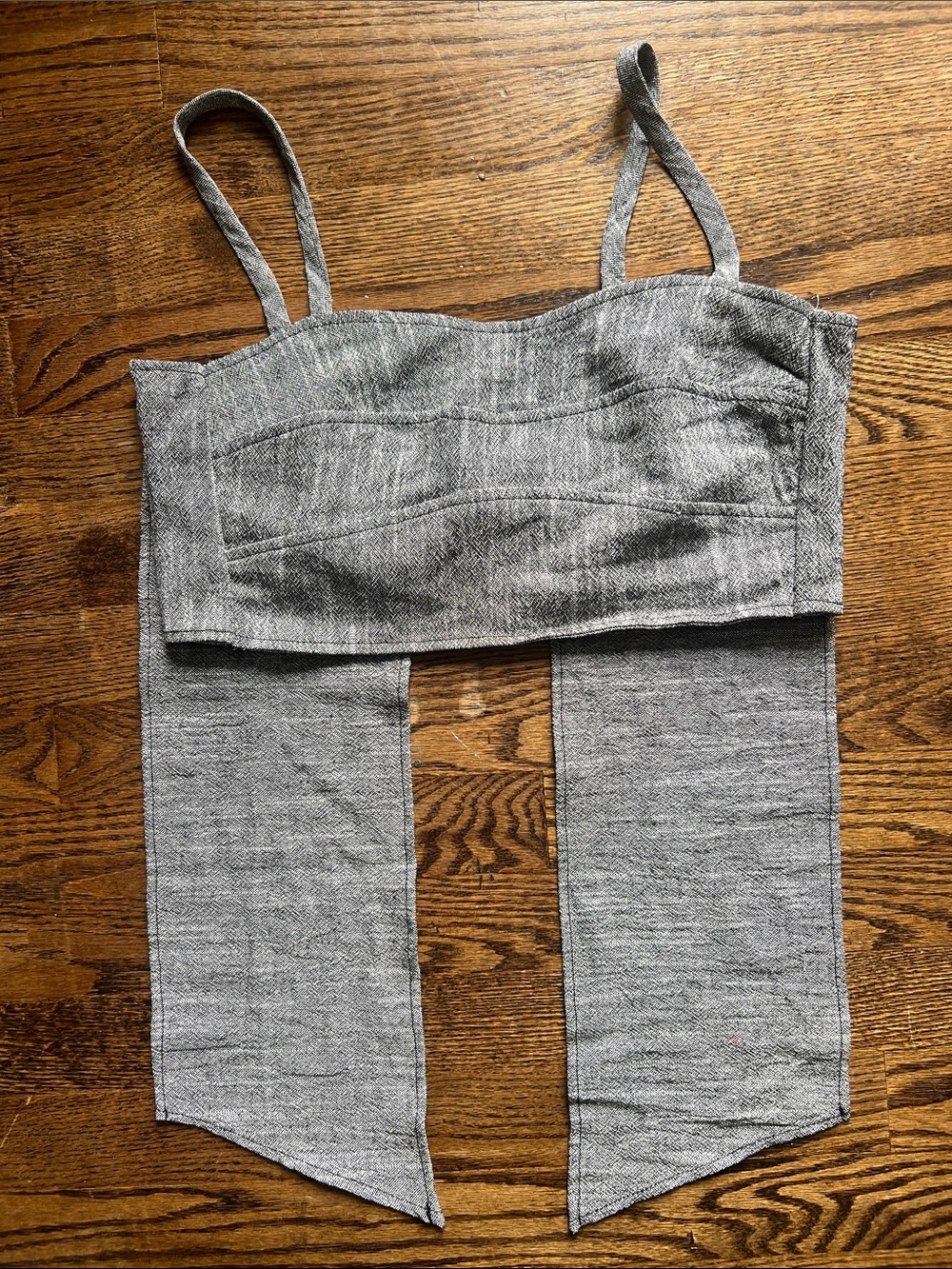 Maronie Gray Strap Crop Top with long ties